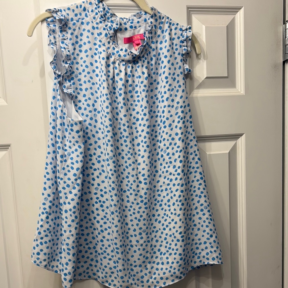 Women’s Light Blue Polka Dot Ruffle Sleeveless Blouse - Lilly Pulitzer